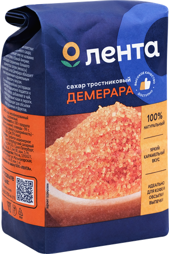 

Сахар тростниковый Лента Демерара нерафинированный кристаллический 500 г