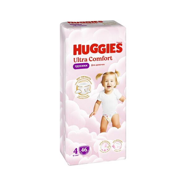 Трусики-подгузники детские однораз Huggies Ультра Комфорт д/девочек Mega 4 (9-14кг) 46шт