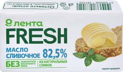 

Масло сливочное ЛЕНТА FRESH несоленое 82,5%, без змж, 100г