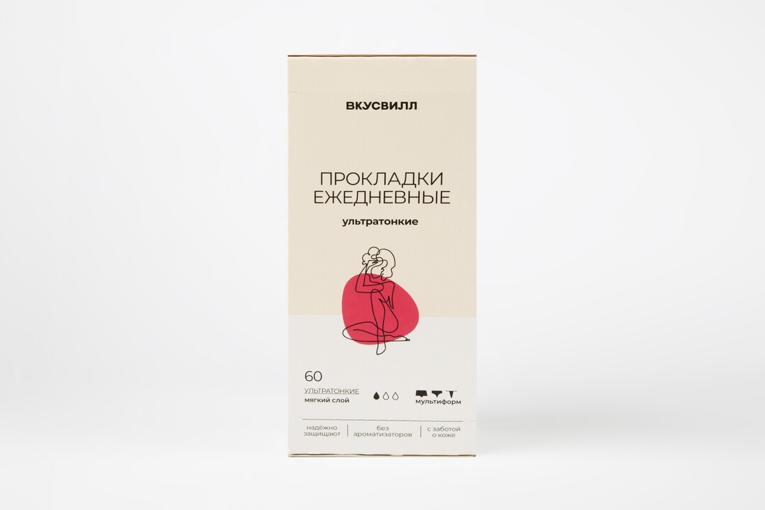 

Прокладки ультратонкие ежедневные ВкусВилл 60 шт