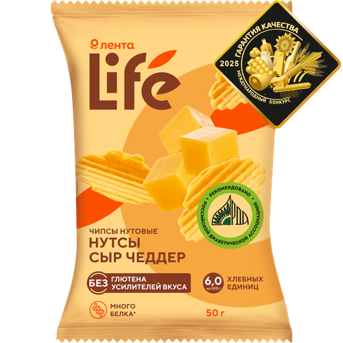 

Чипсы нутовые Лента Life Сыр Чеддер, 50 г