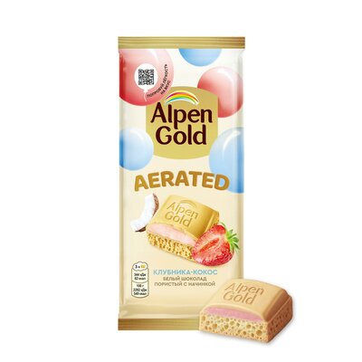 Шоколад белый Альпен Голд (Alpen Gold) Воздушный (Aerated) пористый Клубника кокос 75 г