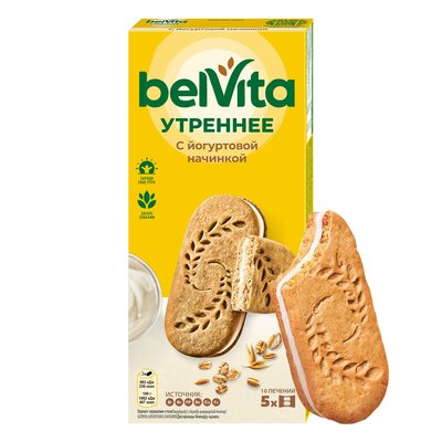 Печенье витаминизированное БелВита (BelVita) Утреннее Сэндвич с цельными злаками и йогуртовой начинкой 253 г