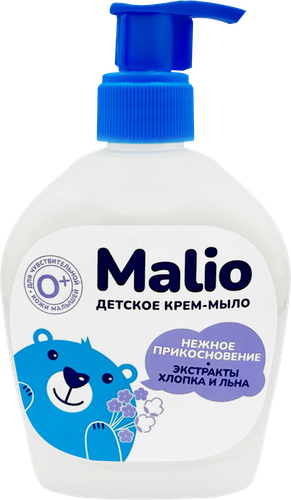 

Жидкое крем-мыло детское Malio Нежное прикосновение с экстрактом хлопка и льна 300 г