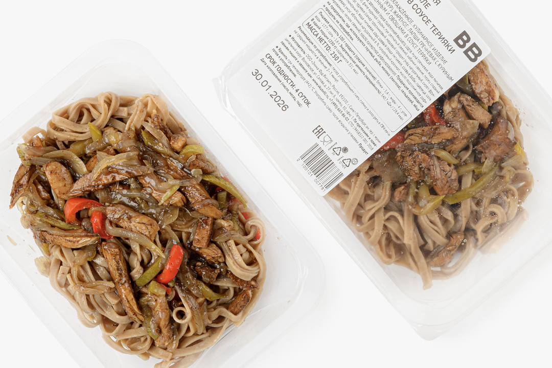 

Лапша гречневая ВкусВилл с куриным филе и овощами в соусе терияки 250 г