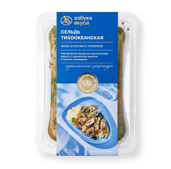 

Сельдь Азбука Вкуса филе-кусочки с укропом тихоокеанская 200 г