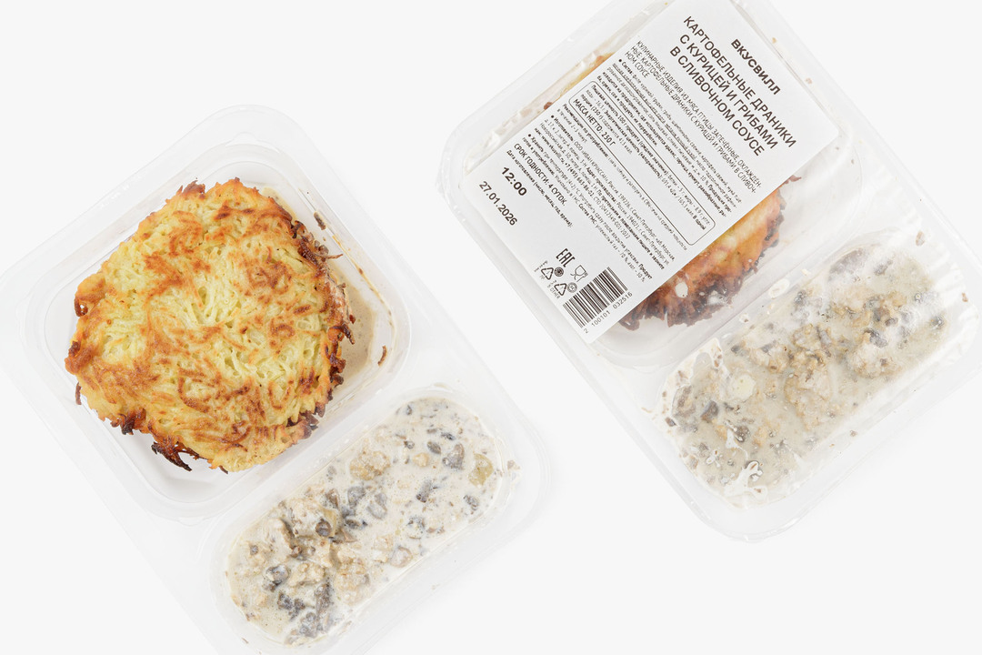 

Картофельные драники ВкусВилл с курицей и грибами в сливочном соусе 250 г