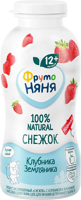 

Снежок ФрутоНяня с клубникой и земляникой с 12 месяцев 2% 200 г