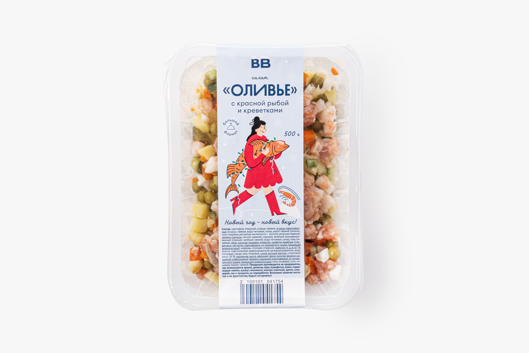 

Салат Оливье ВкусВилл с красной рыбой и креветками 500 г