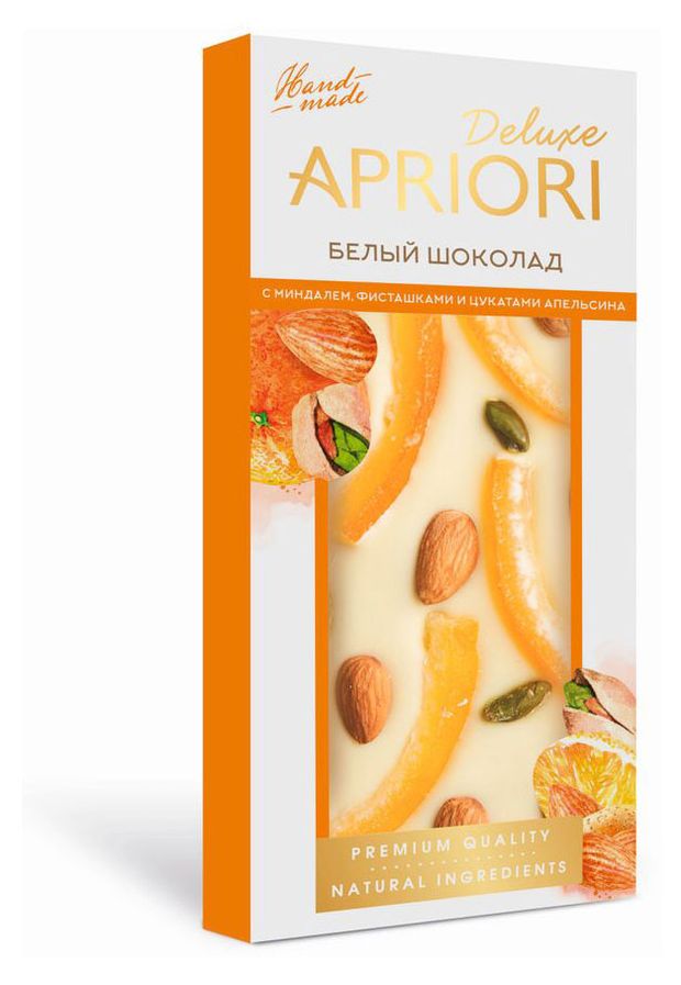 

Шоколад белый Apriori Deluxe с миндалем фисташками и цукатами апельсина 85 г