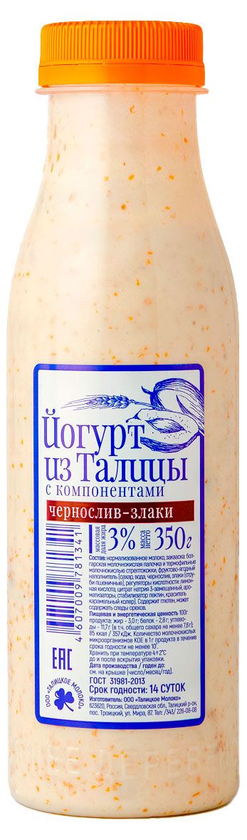 

Йогурт питьевой Из Талицы чернослив злаки 3% 350 г
