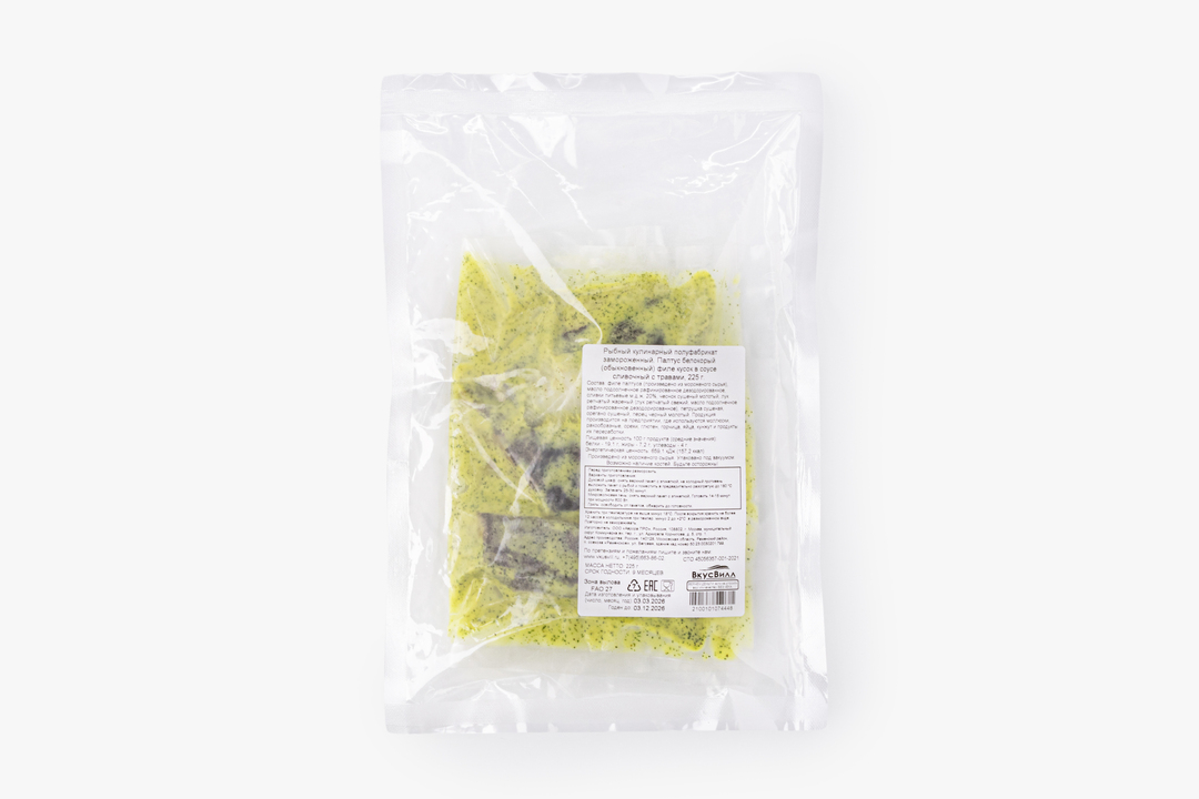 

Палтус филе в соусе ВкусВилл сливочный с травами замороженный 225 г