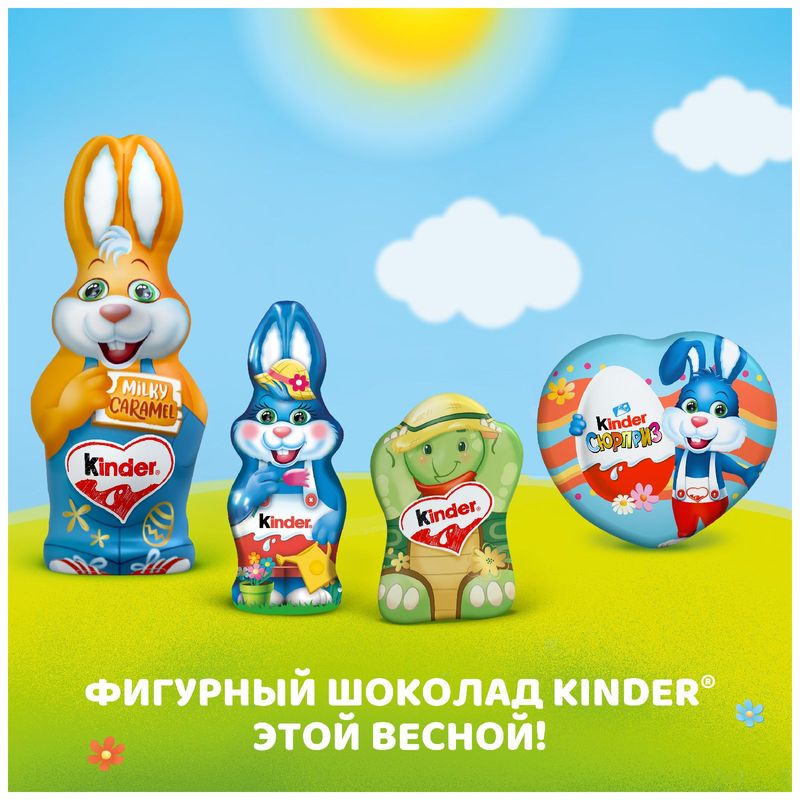 

Шоколад Kinder фигурный молочный с внутренним молочным слоем 35 г в ассортименте