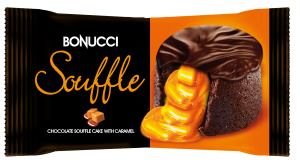 Пирожное Bonucci Souffle бисквитное глазир. с начинкой карамель, 45г