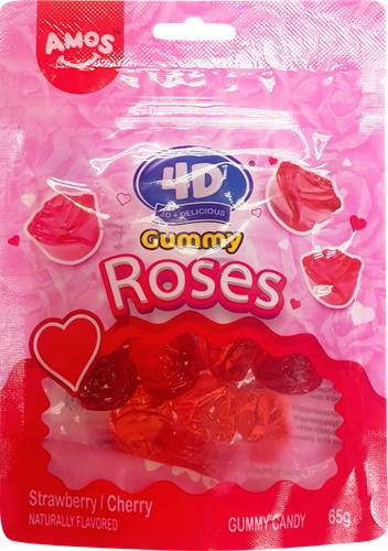 

Конфеты желейные Amos 4D Розы со вкусом клубники и вишни 65 г