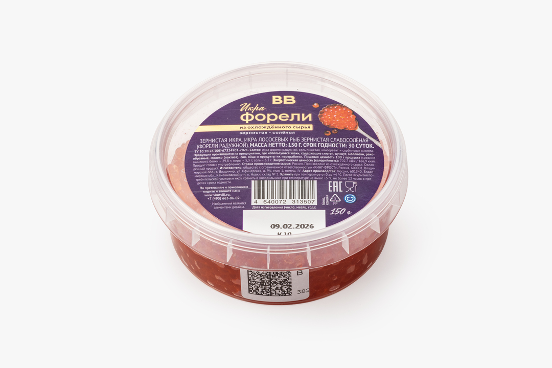 

Икра форели зернистая соленая охлажденная пл/б 150 г