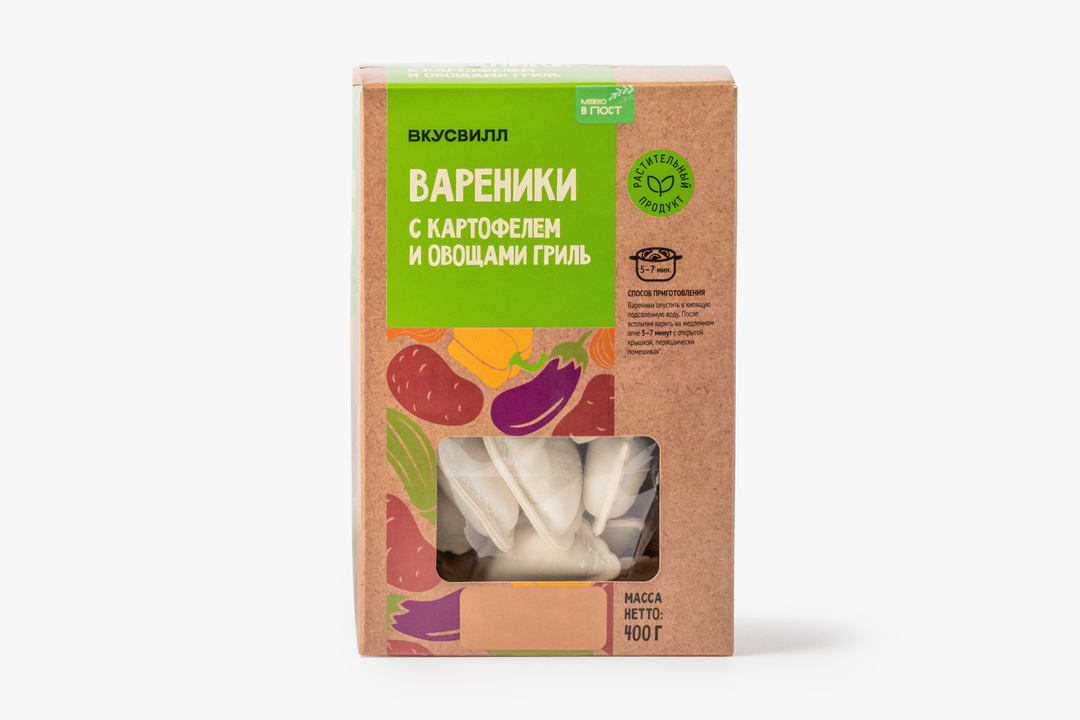 

Вареники ВкусВилл с картофелем и овощами гриль замороженные 400 г