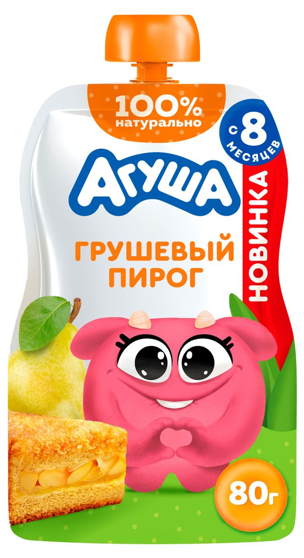 

Пюре фруктовое Агуша Грушевый пирог с 8 месяцев 80 г упаковка в ассортименте