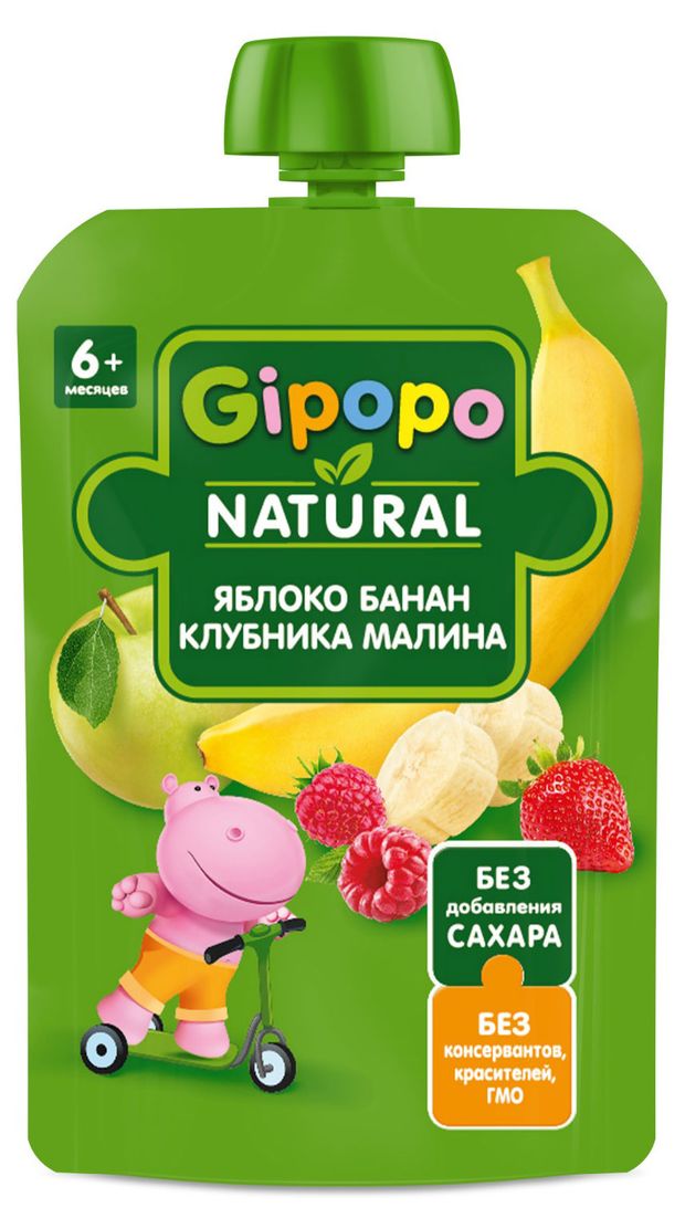 

Пюре детское Gipopo Яблоко, банан, клубника и малина с 6 месяцев 90 г