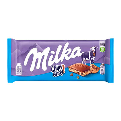 Шоколад молочный Милка (Milka) Чипсы привет (Chips Ahoy) молочный крем и кусочки шоколадного печенья 100 г дизайн упаковки в ассортименте