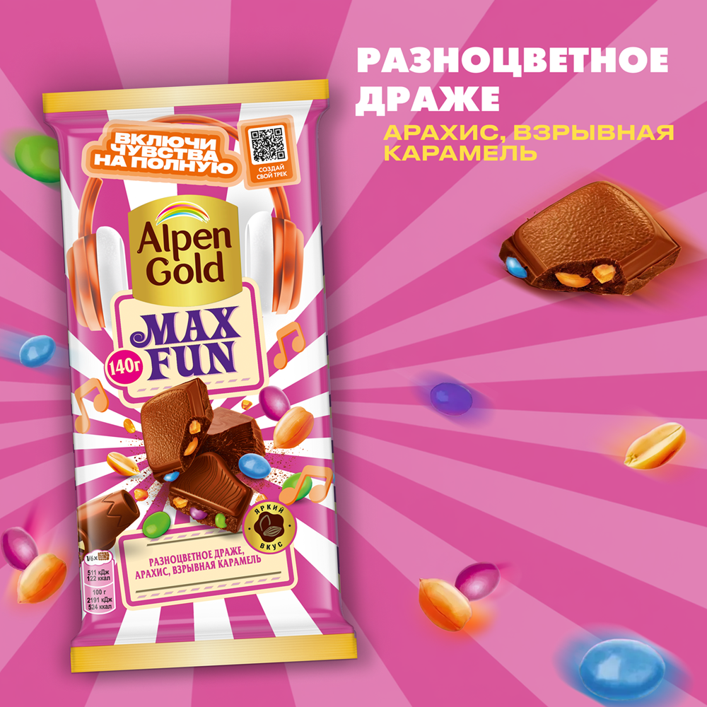 

Шоколад молочный Alpen Gold Max Fan с разноцветными драже 140 г