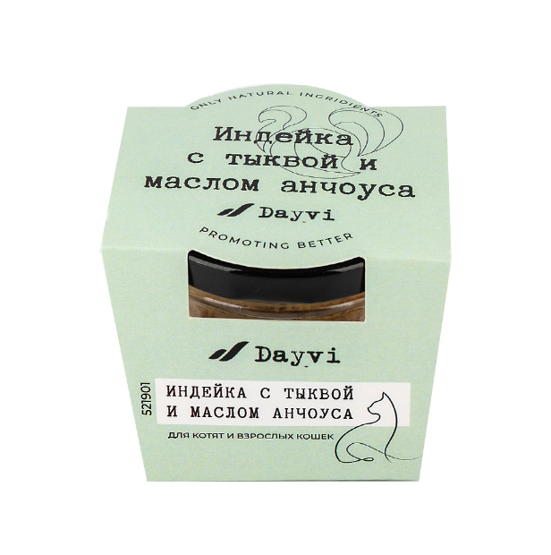 

Корм для кошек Dayvi Индейка с тыквой и маслом анчоуса 100 г