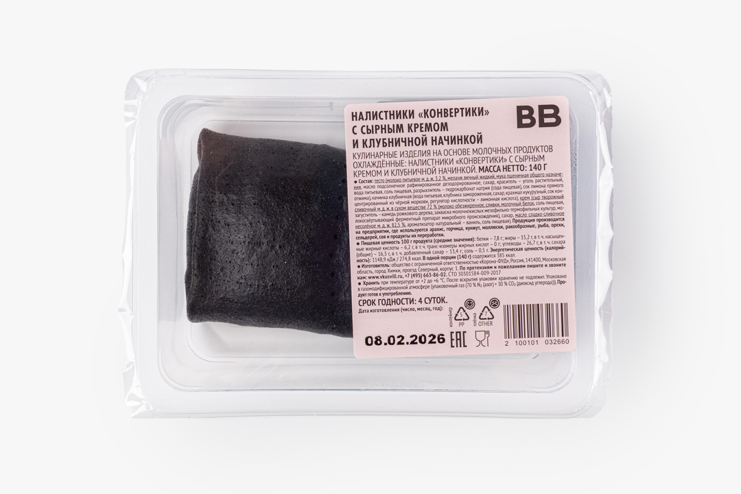 

Налистники Конвертики ВкусВилл с сырным кремом и клубничной начинкой 140 г