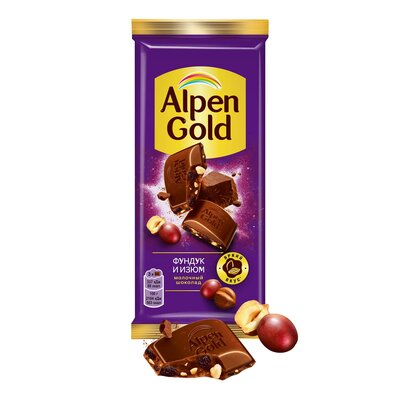 Шоколад молочный Альпен Голд (Alpen Gold) с фундуком и изюмом 80 г