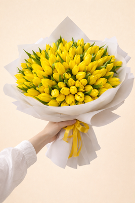 Букет из ярких желтых тюльпанов 101 шт.