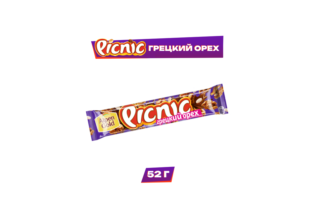 

Батончик Picnic с грецким орехом 52 г