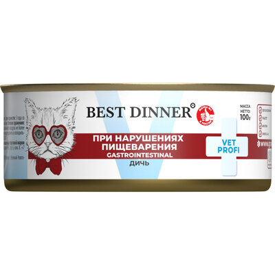 Корм для кошек Best Dinner Vet Profi Exclusive Gastro Intestinal дичь банка 100 г (упаковка - 12 шт)