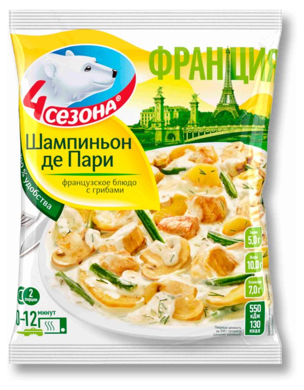 

Готовое блюдо 4 Сезона Шампиньон де Пари замороженное 600 г