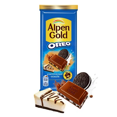 Шоколад молочный Альпен Голд (Alpen Gold) Классический чизкейк с кусочками печенья Орео (Oreo) 85 г