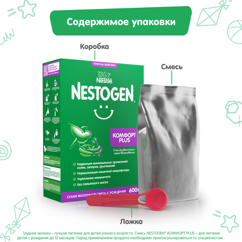 

Сухая молочная смесь Nestogen Комфорт Plus 1 с рождения 600 г