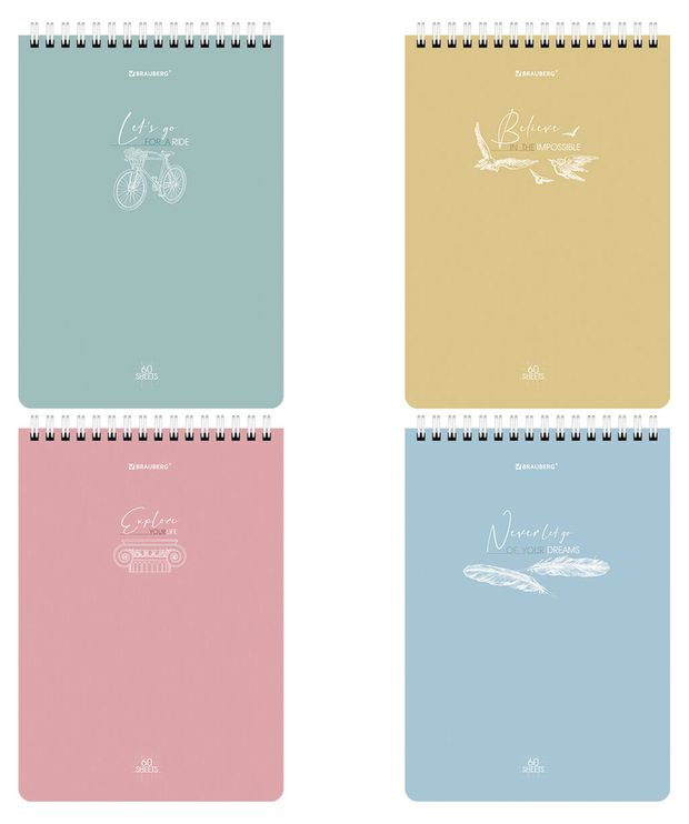 

Блокнот Brauberg Pastel А5 60 л гребень клетка в ассортименте