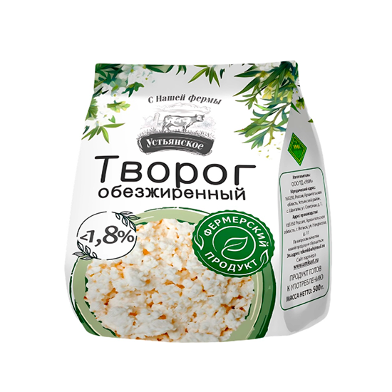 

Творог Устьянское обезжиренный 1.8% 500 г