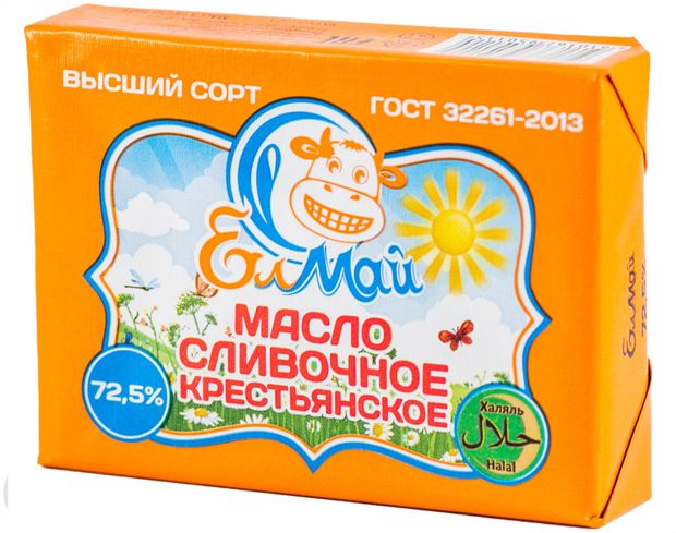 

Масло сливочное Елмай Крестьянское высшего сорта 72.5% 160 г