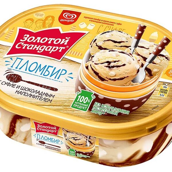 Мороженое пломбир Золотой стандарт с суфле и шоколадным наполнителем 12%, 475г