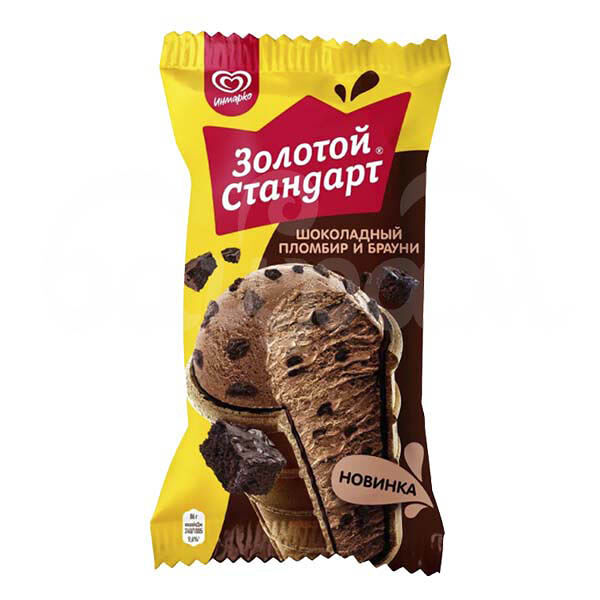 Мороженое Золотой Стандарт 90гр Пломбир Шоколадный Брауни ваф/ст