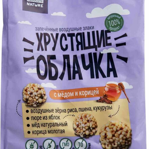 Сухой завтрак запеченные воздушные злаки Absolute Nature Хрустящие облачка с медом и корицей 150г