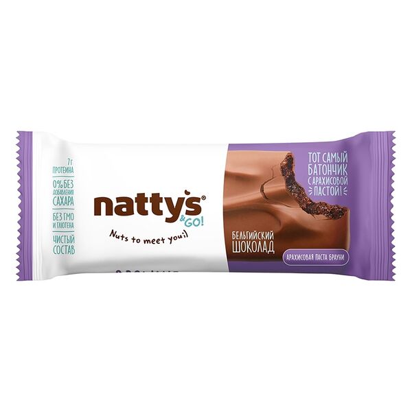 Шоколадный батончик Nattys&Go! Brownie с арахисовой пастой и какао, покрытый молочным шоколадом