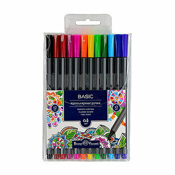 Набор капиллярных ручек Basic (Бейсик) 12 цветов ТМ Bruno Visconti (Бруно Висконти)