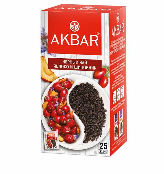 Чай черный Akbar Яблоко и шиповник в пакетиках, 25 шт, 37.5г