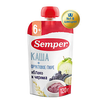 Каша с фруктовым пюре Semper яблоко-черника с 6 месяцев, 120г