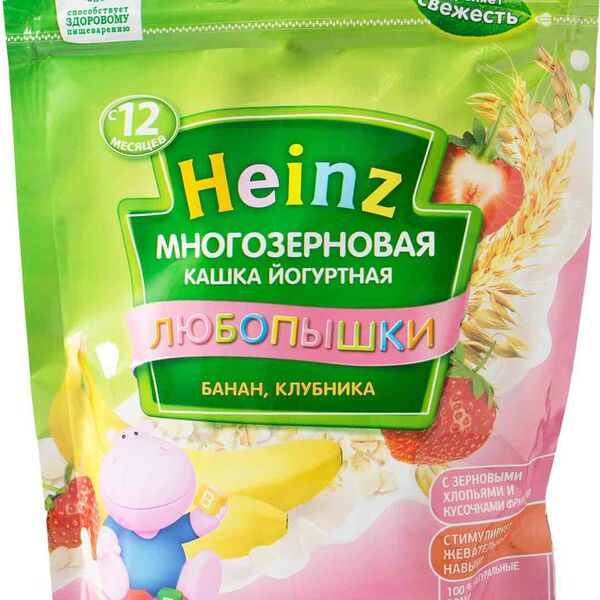 Каша йогуртная многозерновая Heinz Любопышки Банан, клубника, с 12 месяцев