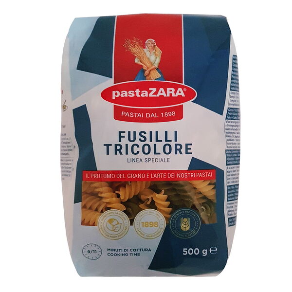 Макаронные изделия грА из твердых сортов пшеницы Pasta Zara fusilli tricolore 500г