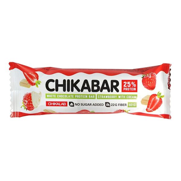 Батончик протеиновый CHIKALAB с начинкой клубника со сливками, глазированный