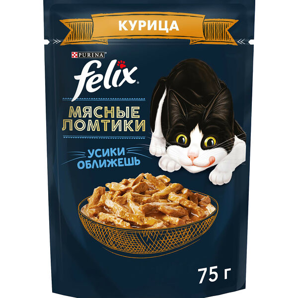 FELIX Мясные Ломтики, Корм консервированный полнорационный для взрослых кошек, с курицей 75г