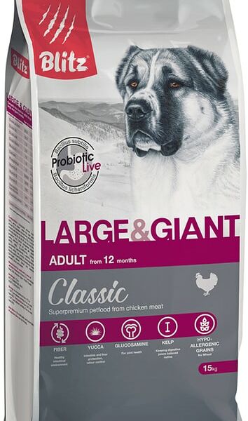 Сухой корм для собак Blitz для крупных и огромных пород с курицей 15кг