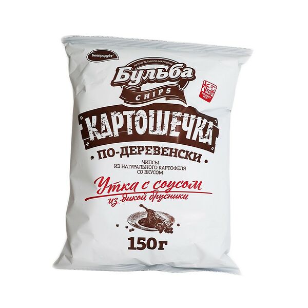 Чипсы из сырого картофеля Картошечка по деревенски со вк утки с соус из дик брусн 150г